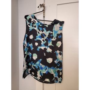 Kasper Black & Turquoise Print Sleeveless Top